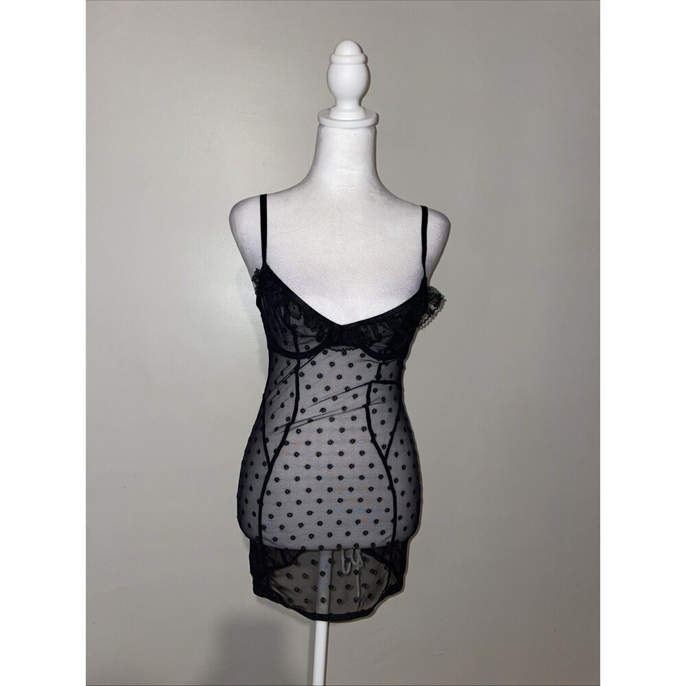 Savage X Fenty Bodysuit Black Sheer Mesh Corset Bustier Floral Lace Coquette